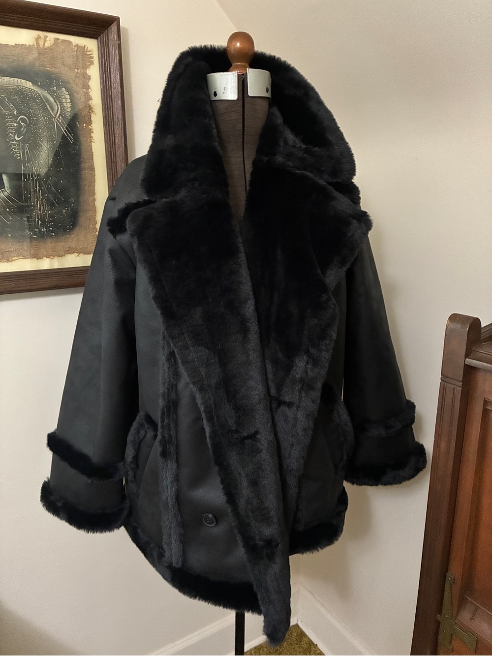 NWT French Connection Vegan Black Shearling Jacket